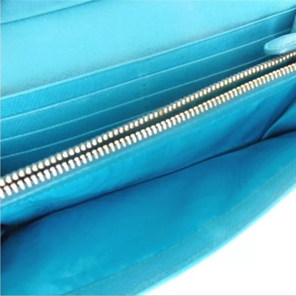Prada Safiano Teal Blue Long wallet